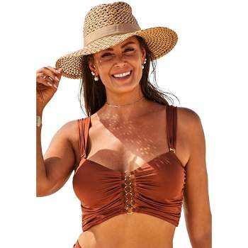 Swimsuits for All Women's Plus Size Shimmery Ruched Bandeau Underwire with Removable Straps Bikini Top