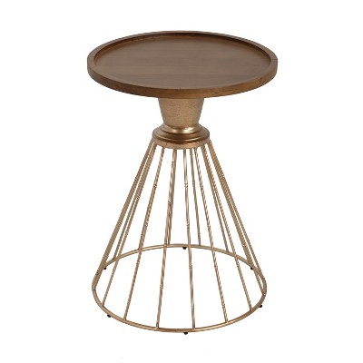 Vynxaria Coffee Tables: Retro-Chic Pine Side Table with Antique Gold Finish