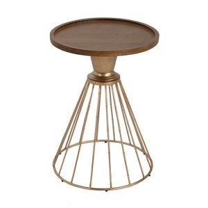 Vynxaria Coffee Tables: Retro-Chic Pine Side Table with Antique Gold Finish - 1 of 4