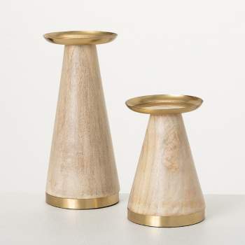 9" Tapered Pyramid Pedestals - Set of 2, Gold