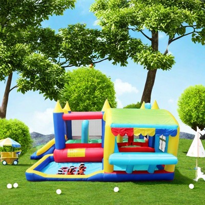 Infurnic Doll Furniture 7 in 1 Inflatable Bounce House, Bouncy House with Ball Pit for Kids Indoor Outdoor Party, Multicolor, 161.00"*126.00"*73.00"