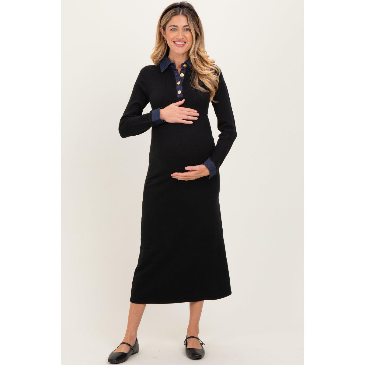 Pinkblush Black Denim Trim Maternity Knit Dress