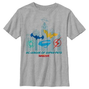 Boy's DC League of Super-Pets Metropolis Skyline Outline T-Shirt - 1 of 4
