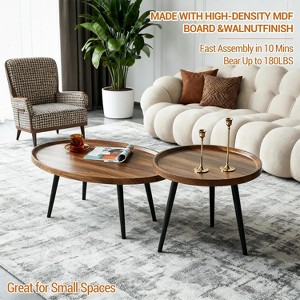 Walnut Coffee Table Set of 2, Mid Century Modern Nesting Side Tables for Living Room, End Table for Small Spaces Sofa Bedside Balcony - 1 of 4