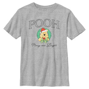Boys Winnie the Pooh Merry and Bright Christmas Wreath T Shirt - 1 of 4