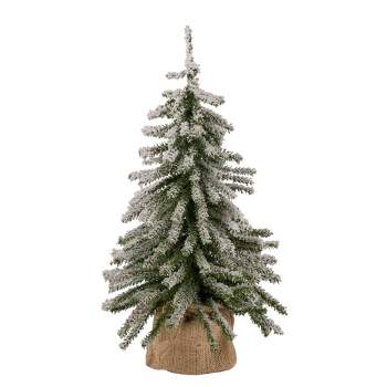 Northlight 1.5 FT Potted Flocked Downswept Mini Village Pine Medium Artificial Christmas Tree - Unlit