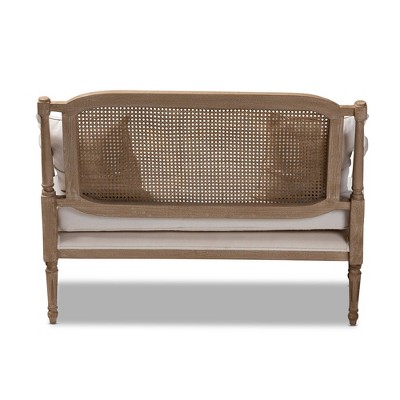 Elegant Ivory Cotton Blend Tufted Loveseat with Whitewashed Wood Frame