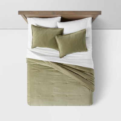 Threshold Full/Queen Velvet Comforter and Sham Set Green - Threshold™: Luxurious Bedding, OEKO-TEX Certified — фото 3