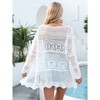 Coolmee Women's Crochet Cardigan Solid Lightweight Tie Front Tops Hollow Out Beach Cover Up Long Sleeves Summer Knit Cover Cardigan One Size White - 4 of 4