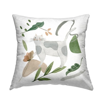 Stupell Industries Gray Cat Mixed Botanicals, 18 x 18