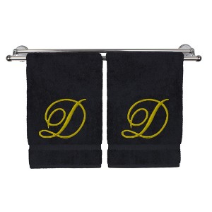 BC BARE COTTON Monogrammed Hand Towel, 100% Turkish Cotton - Set of 2 - Black - Gold Script - 1 of 4