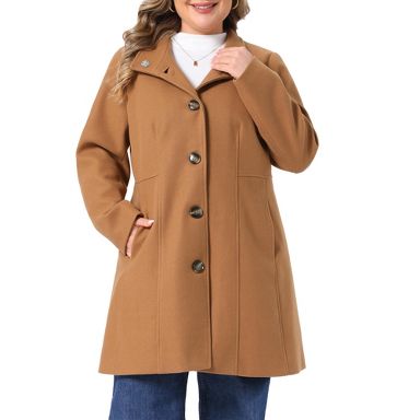 Women's Plus Size Single Breasted Button Down Stand Collar Midi A