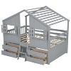 Sapphtopaz Full Size House Loft Bed with Roof&Windows,Wood Bed with Ladder&Guardrail,Kids Bed Frame with 4 Storage Drawer for Boys&Girls,Nursery - 2 of 4