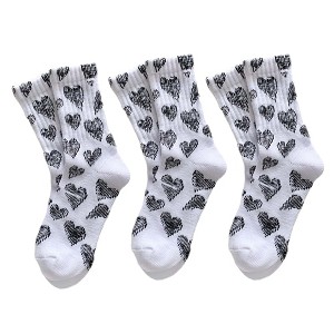 Anna-Kaci 3-Pair Soft Knit Crew Socks Set with Sweet Heart Pattern, Breathable Fabric and Everyday Essential Design - 1 of 3