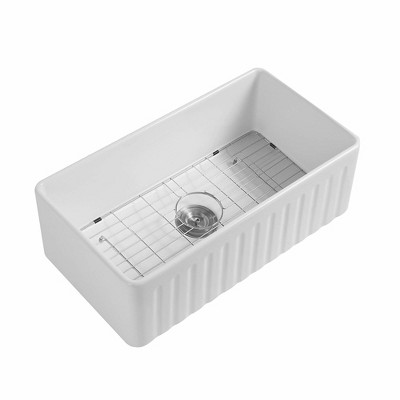 Premium White Fireclay Farmhouse Drop-In Kitchen Sink