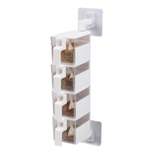 Mind Reader Wall Mounted Four Compartment Rotating Spice Rack Jars with Individual Spoons and Screw-Free Mounting, White