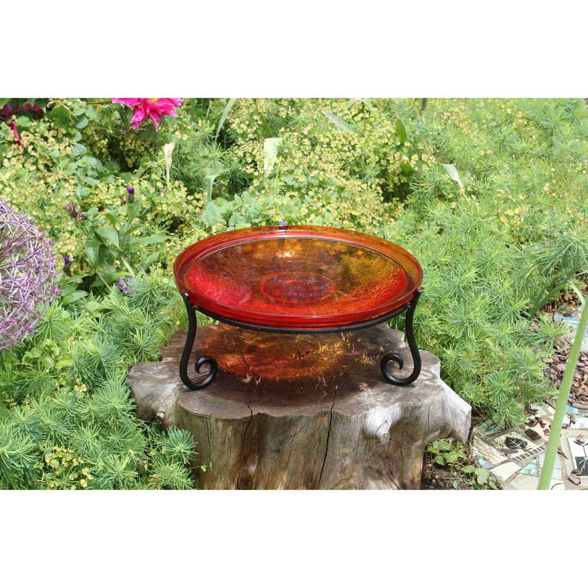 Achla Designs 6" Reflective Crackle Glass Birdbath Bowl with Short Stand Red: Handblown, No Assembly Required, Online-Unique - thumbnail 4