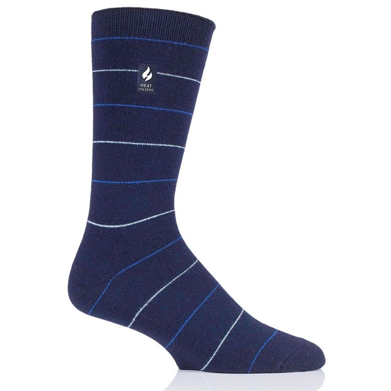 Heat Holders® Men's Corbin ULTRA LITE™ Fine Stripe Crew Socks | Thermal Yarn | Lightweight Winter Socks Tight Fit Shoes | Warm + Soft, Hiking, Cabin, Cozy at Home Socks | 3X Warmer Than Cotton, 1 of 2