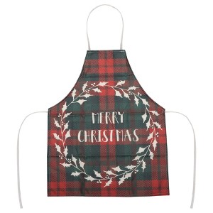 Unique Bargains Christmas Aprons Linen Red Black Green Beige 21.65"x26.77" 1Pcs - 1 of 4