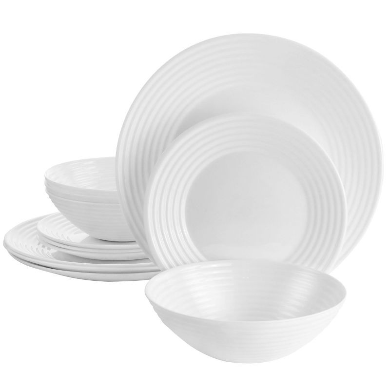 Gibson Ultra Patio 12 Piece Tempered Opal Glass Dinnerware Set in White, 1 of 8