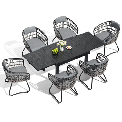 Crestlive Products Modern Aluminum Outdoor Dining sets Expandable Patio Dining Table with arm chairs for 4-10 People Outside