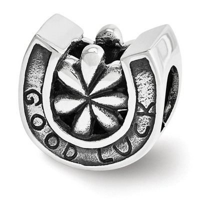 Black Bow Jewelry Good Luck Horseshoe Bead Charm in Antiqued Sterling Silver