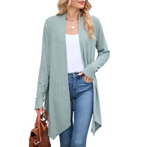 Coolmee Women's Draped Front Open Cardigan Casual Long Sleeve Lightweight Cardigan Sweaters - 1 of 4