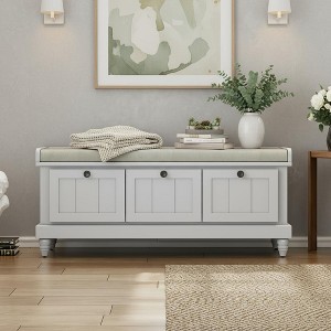 Polibi Classic Entryway Shoe Bench with Cushioned Top & Three Drawers - 1 of 4