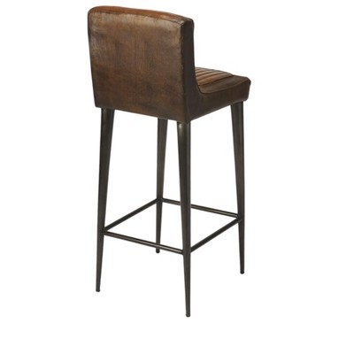 Vintage Car Seat Inspired Dark Brown Leather Bar Stool