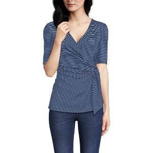 Lands' End Women's Elbow Sleeve Lightweight Jersey Side Tie Blouse - 1 of 4
