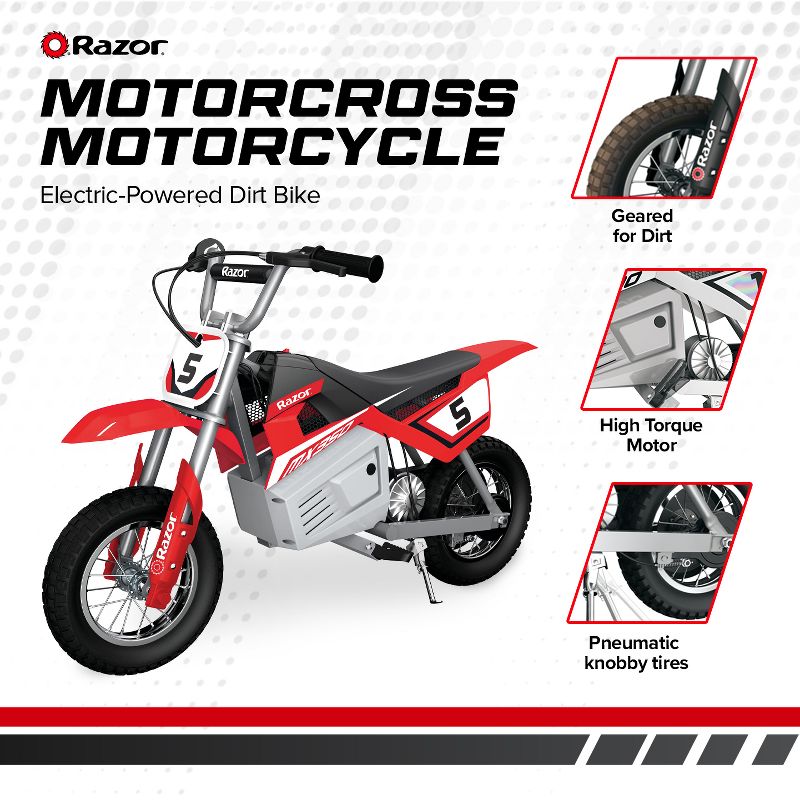 Razor MX350 Dirt Rocket Kids Electric Toy Motocross Motorcycle Dirt Bike, Red, 3 of 7