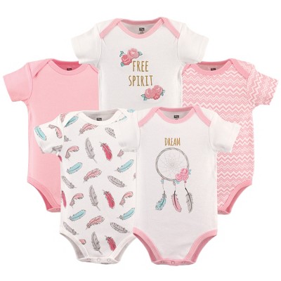 Hudson Baby Infant Girl Cotton Bodysuits 5pk, Dream Catcher, 3-6 Months