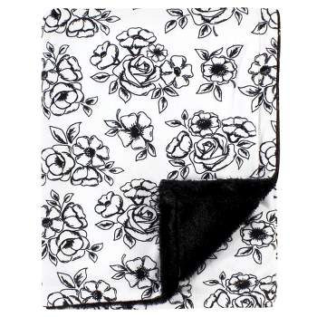 Hudson Baby Infant Girl Plush Blanket with Furry Binding and Back, Black Toile, One Size