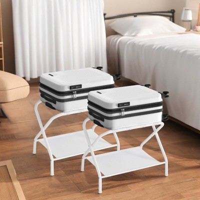 Luggage Rack with Fabric Storage Shelf, Suitcase Stands, Luggage Stand, Foldable Steel Frame, Holds up to 110 lb, 27.2 x 15 x 20.5 Inches