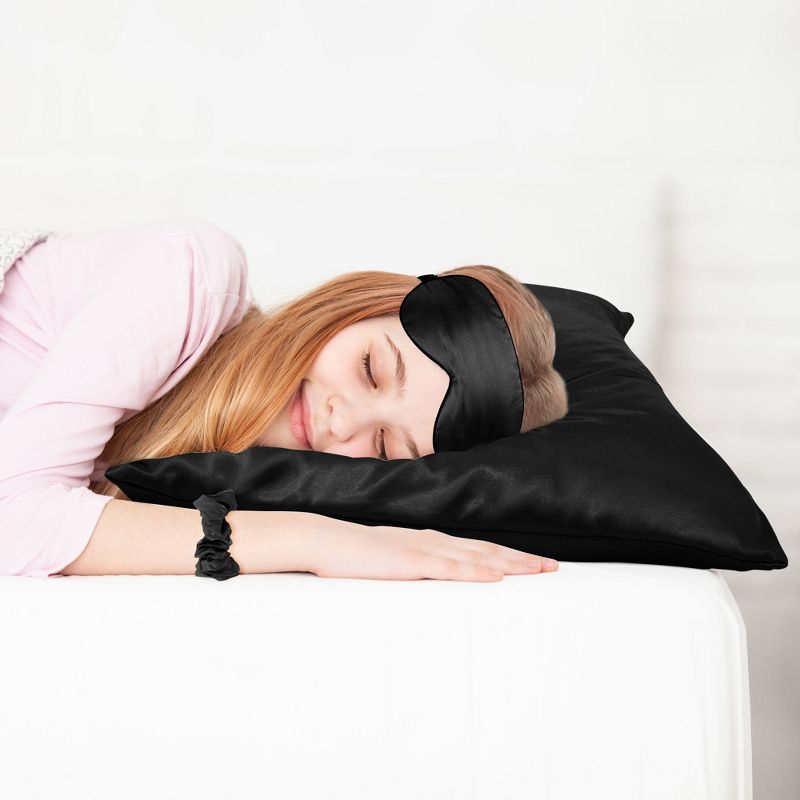 PiccoCasa Satin Zippered Pillowcase with Eye Mask & Scrunchie 2 Pcs, 3 of 5