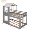 Wooden Twin over Twin House Bunk Beds, Low Bunk Bed with Roof and Window for Kids Teens - 2 of 4