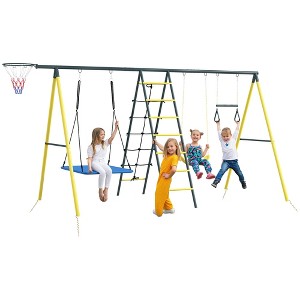 Outsunny Metal Swing Set for Backyard for Ages 3-8 - 1 of 4