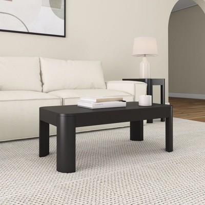 Modern Black Solid Wood Rectangular Coffee Table with Rounded Edges