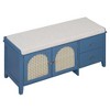 TUYOHW Shoe Storage Bench, Vintage Shoe Bench with Storage and Cushion, Shoe Bench with 2 Drawers and 2 Rattan Door for Entryway, Navy - 2 of 4
