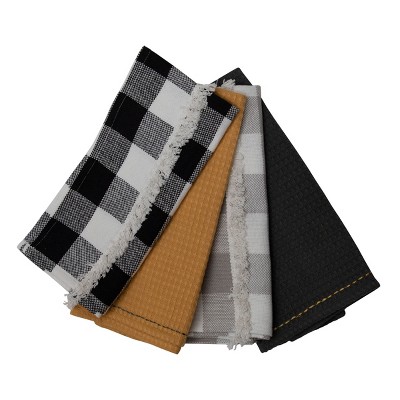 Set of 4 Multicolor Plaid and Solid 27 x 18 Inch Woven Cotton Kitchen Tea Towels - Foreside Home & Garden