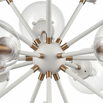 Sputnik Satin Brass and Matte White 18-Light Chandelier with Clear Glass