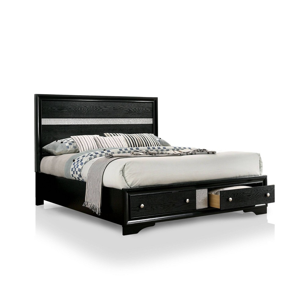 Photos - Bed Frame Queen Wetherby 2 Drawer Footboard Platform Bed Black - miBasics