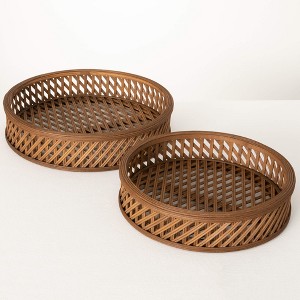 4"H Sullivans Natural Round Bamboo Tray Set of 2, Natural - 1 of 4