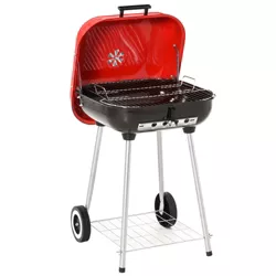 Outsunny 18'' Portable Charcoal Grill with Wheels Bottom Shelf Adjustable Vents for Picnic Camping Backyard Cooking