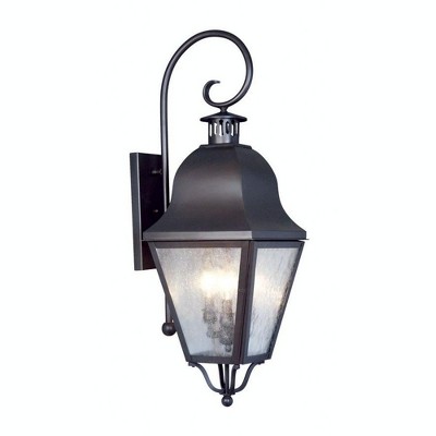 Amwell Bronze 3-Light Outdoor Wall Lantern with Seeded Glass