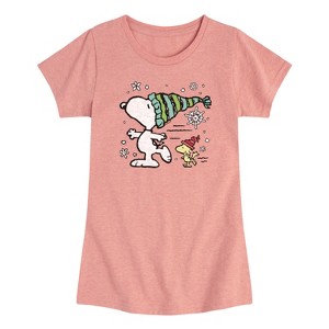 Girls' - Peanuts - Snoopy Woodstock Skate Short Sleeve Graphic T-Shirt - 1 of 3