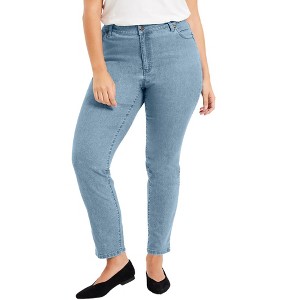 June + Vie by Roaman's Women's Plus Size Curvie Fit Straight-Leg Jeans - 1 of 4