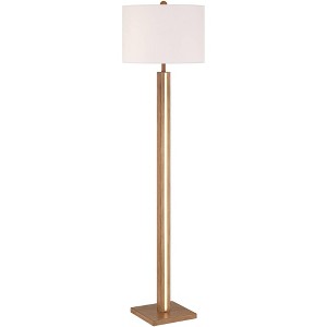 Possini Euro Design Brookline Farmhouse Rustic 63" Tall Standing Floor Lamp Column with LED Side Light Brown Wood Walnut Finish Living Room Bedroom - 1 of 4