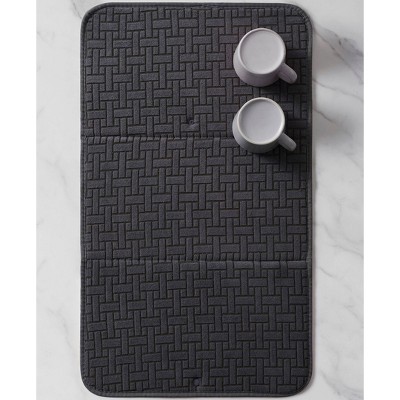Charcoal Gray Foldable Polyester Kitchen Dish Drying Mat