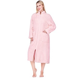 PAVILIA Womens Fluffy Housecoat Zip Robe, Faux Shearling Zipped Up Front Bathrobe, Plush Warm Zipper House Coat Lounger - 1 of 4
